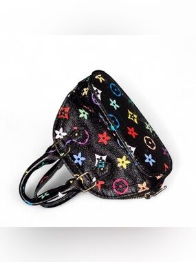 Toddler play purse Black & multicolored print handbag